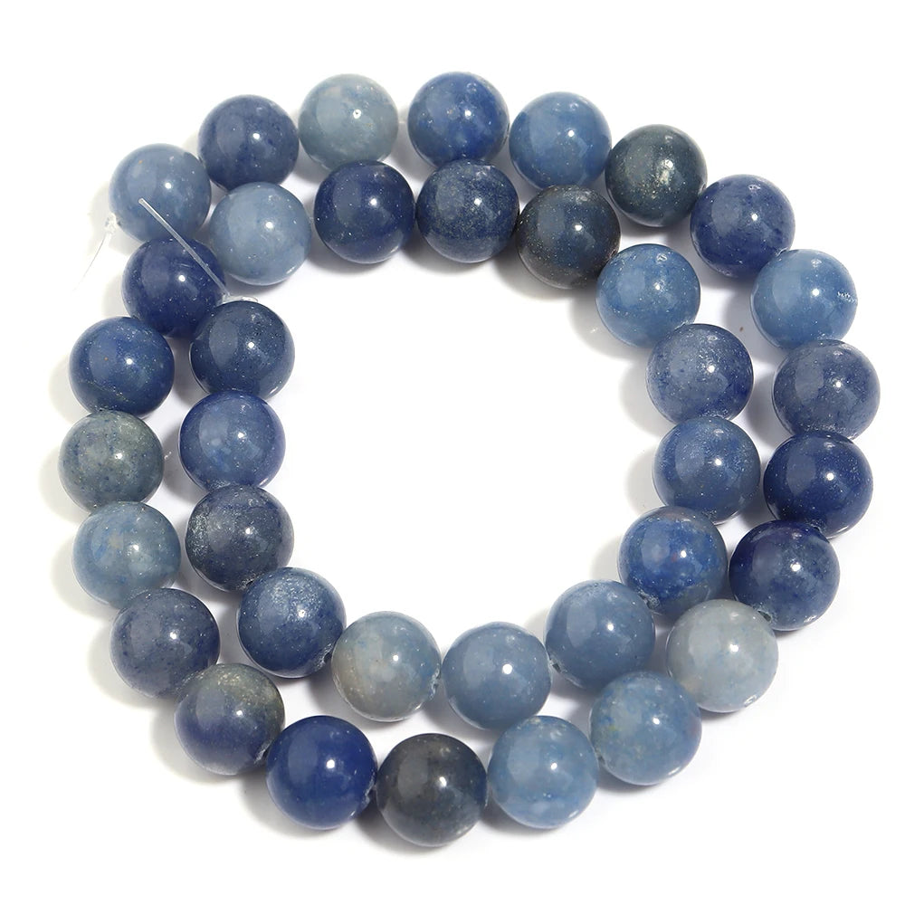 1 Strand Natural Blue Aventurine Stone Beads round Smooth Stone Bead for Jewelry Making DIY Bracelet Necklace Material