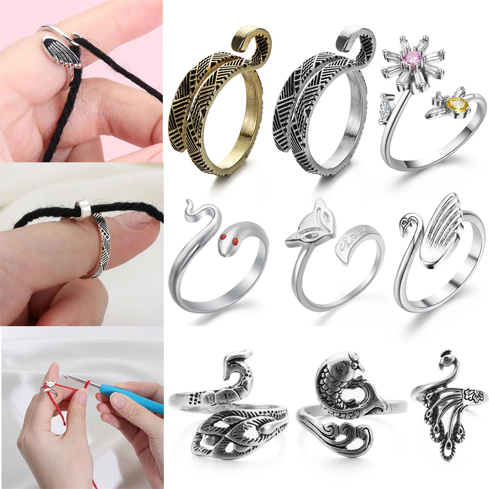 1Pc DIY Multi Style Ring Knitting Loop Crochet Tool Fish Knitting Ring Finger Wear Thimble Yarn Adjustable Open Fingering Tools