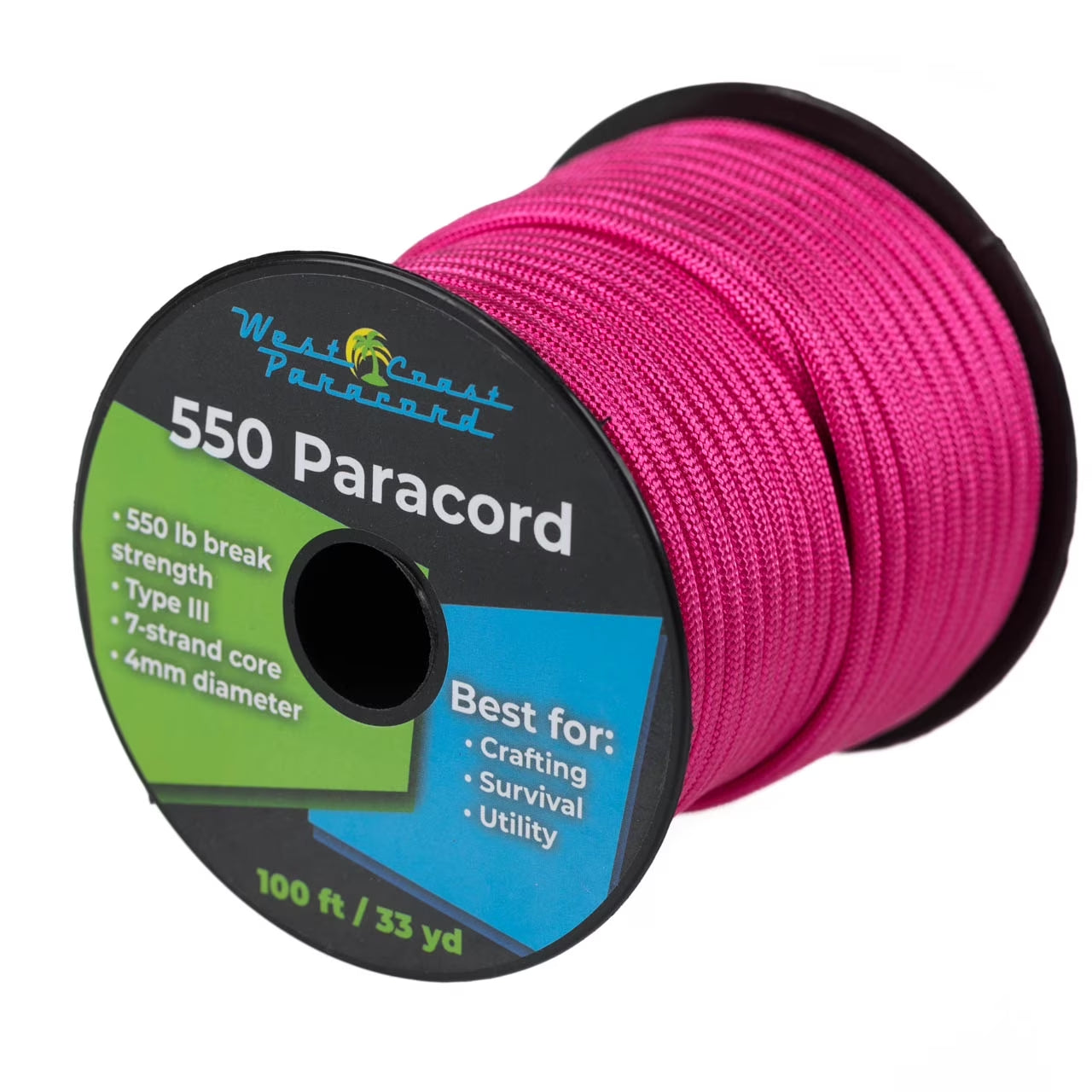 550 Lb - Paracord Parachute Rope Great for Outdoors Camping, Storage Kayak Utility – 100 Feet - Neon Pink