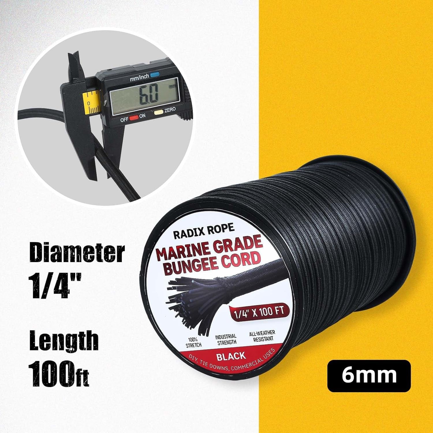 Marine Grade Bungee Cords Heavy Duty Outdoor - Bungee Cord Roll - 100% Stretch E