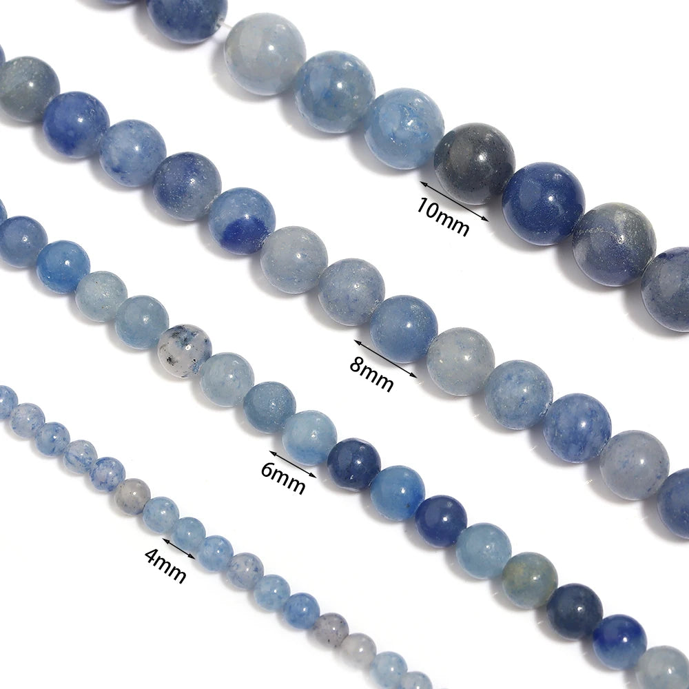 1 Strand Natural Blue Aventurine Stone Beads round Smooth Stone Bead for Jewelry Making DIY Bracelet Necklace Material