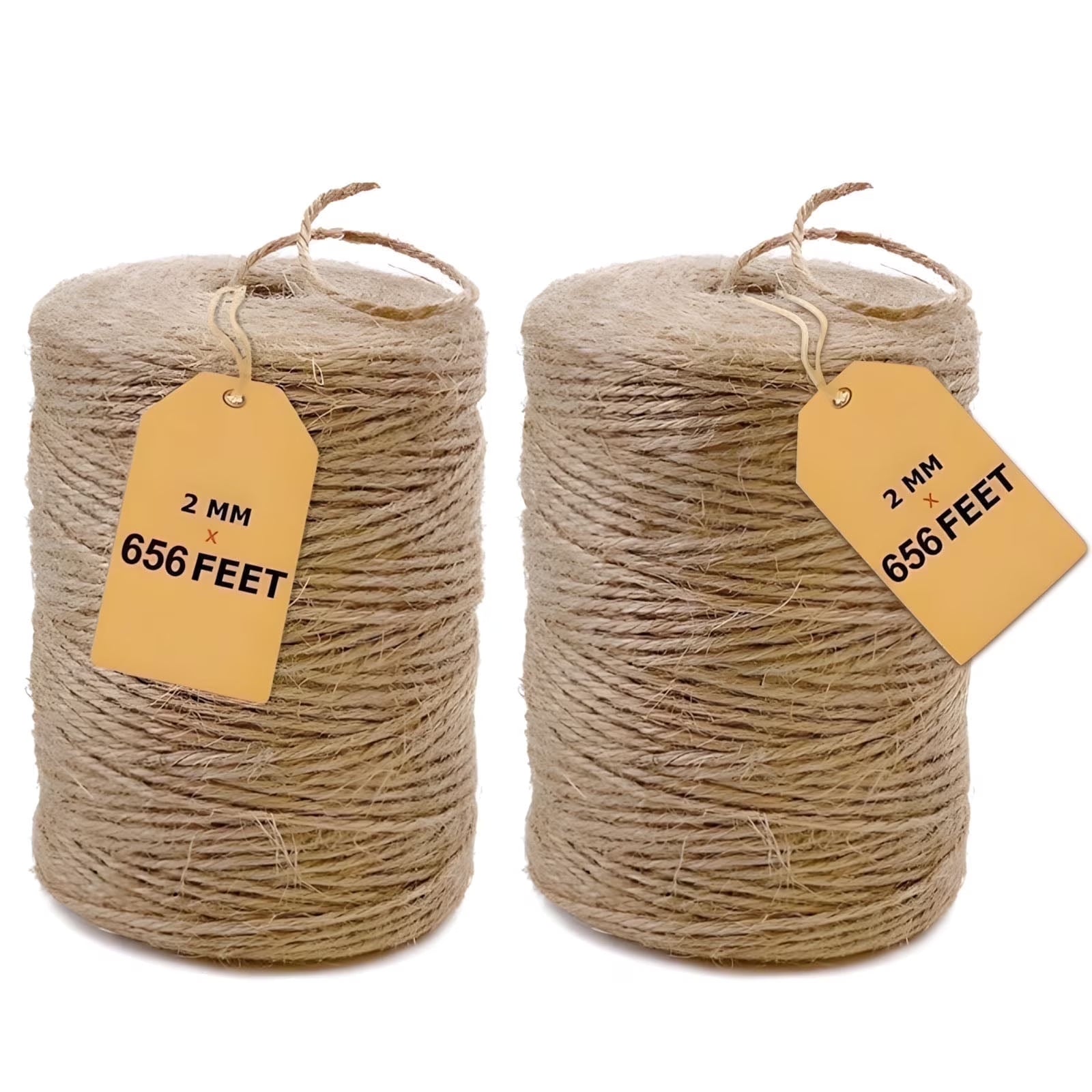 2 Pack Natural Jute Twine 656 Feet Long Twine String for Crafts Gift Wrapping Packing Gardening Crochet Knitting Macrame Decor (Brown 2Mm * 656Feet)