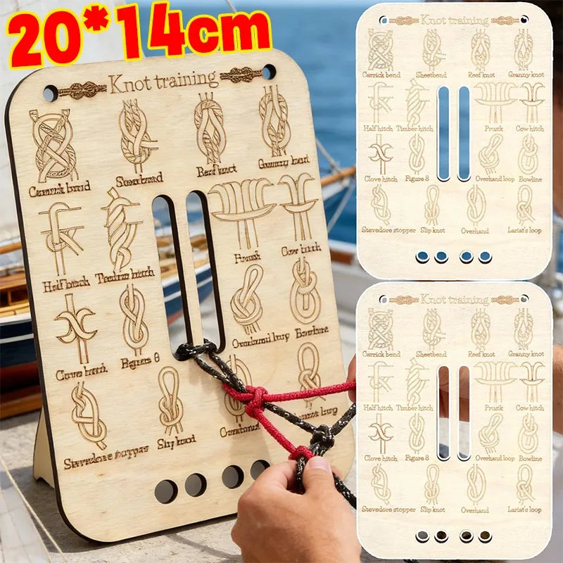 Knot Tying Practice Kit Wooden Board Knots Guide Outdoor Survival Camping Skills Training with Hemp Ropes for Beginners Scouting