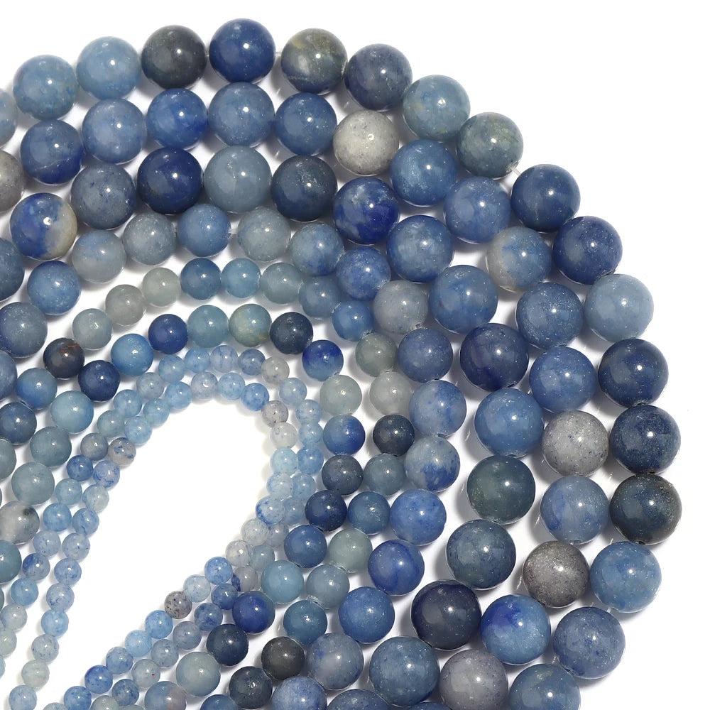 1 Strand Natural Blue Aventurine Stone Beads round Smooth Stone Bead for Jewelry Making DIY Bracelet Necklace Material