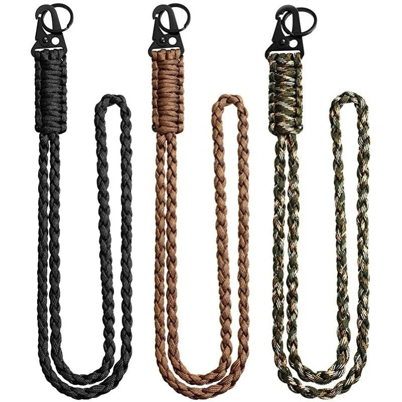 Heavy-Duty Woven Paracord Lanyard Keychain for Men and Women, Outdoor Survival Paracord Necklace, Camera and Wallet Strap