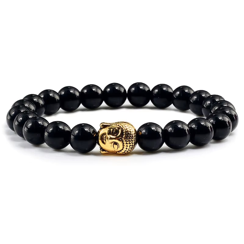Healing Buddha Head Prayer Volcanic Lava Natural Stone Strand Bead Bracelet for Men Black Beaded Yoga Women Armband Jewelry