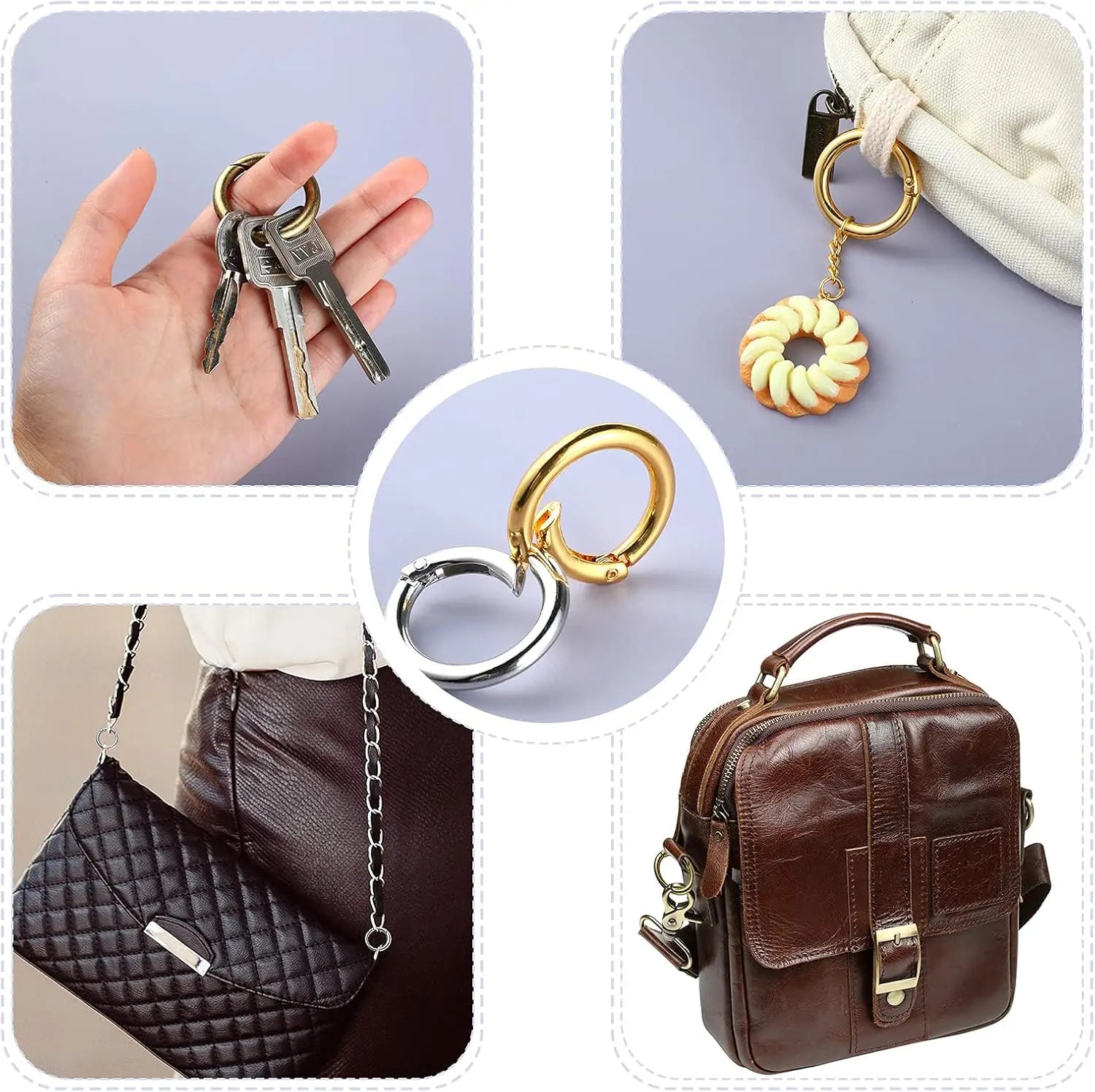 5/10/20/40/60/100Pcs Metal Spring 1 Inch O Rings Clip Keychain round Carabiner Clips Keyrings Snap Buckle for Purse Bag Lanyard