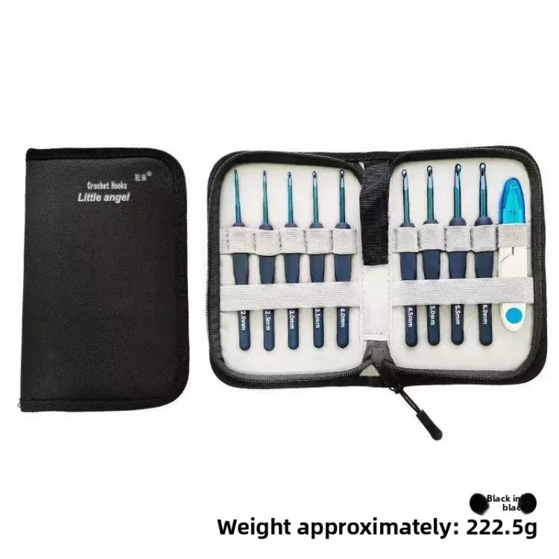 New Soft Handle Crochet Blue Set, Blue Hook Head Aluminum Crochet 9 Blue Handle Crochet Set