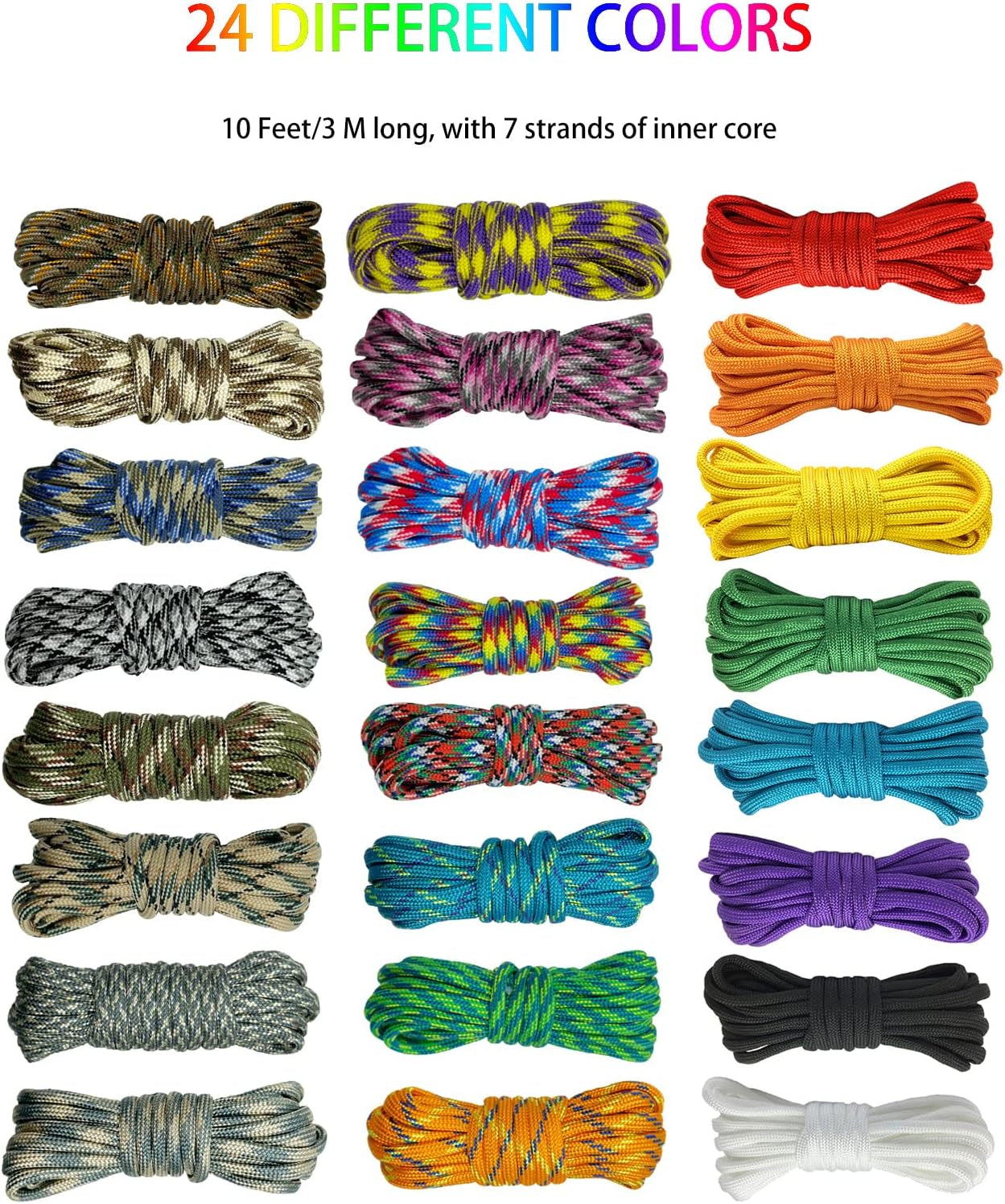 24 Colors Paracord Cord Multifunction Paracord Ropes 550Lb Survival Paracord Ran