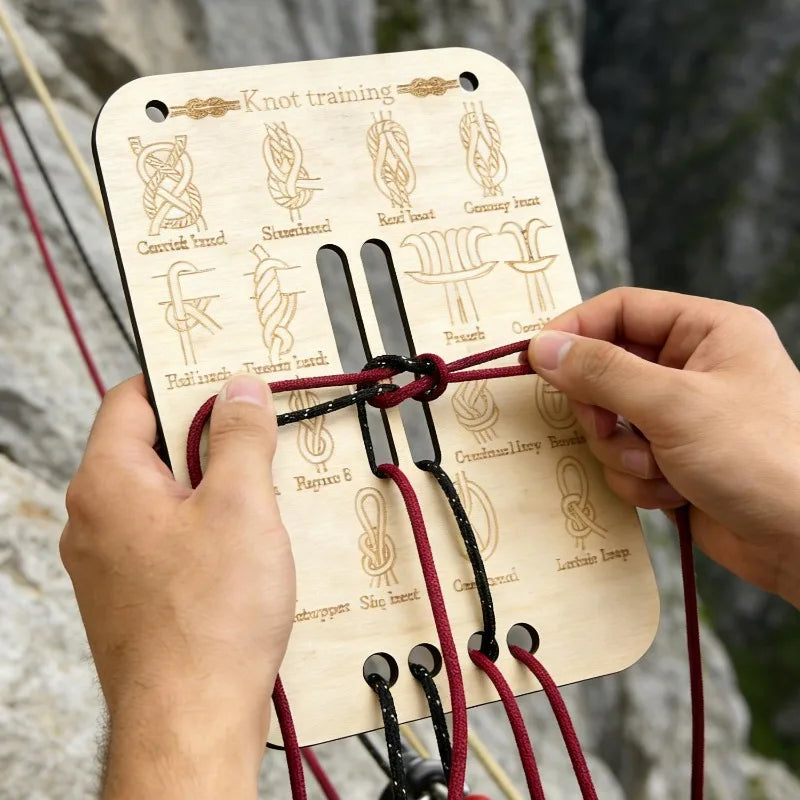 Knot Tying Practice Kit Wooden Board Knots Guide Outdoor Survival Camping Skills Training with Hemp Ropes for Beginners Scouting