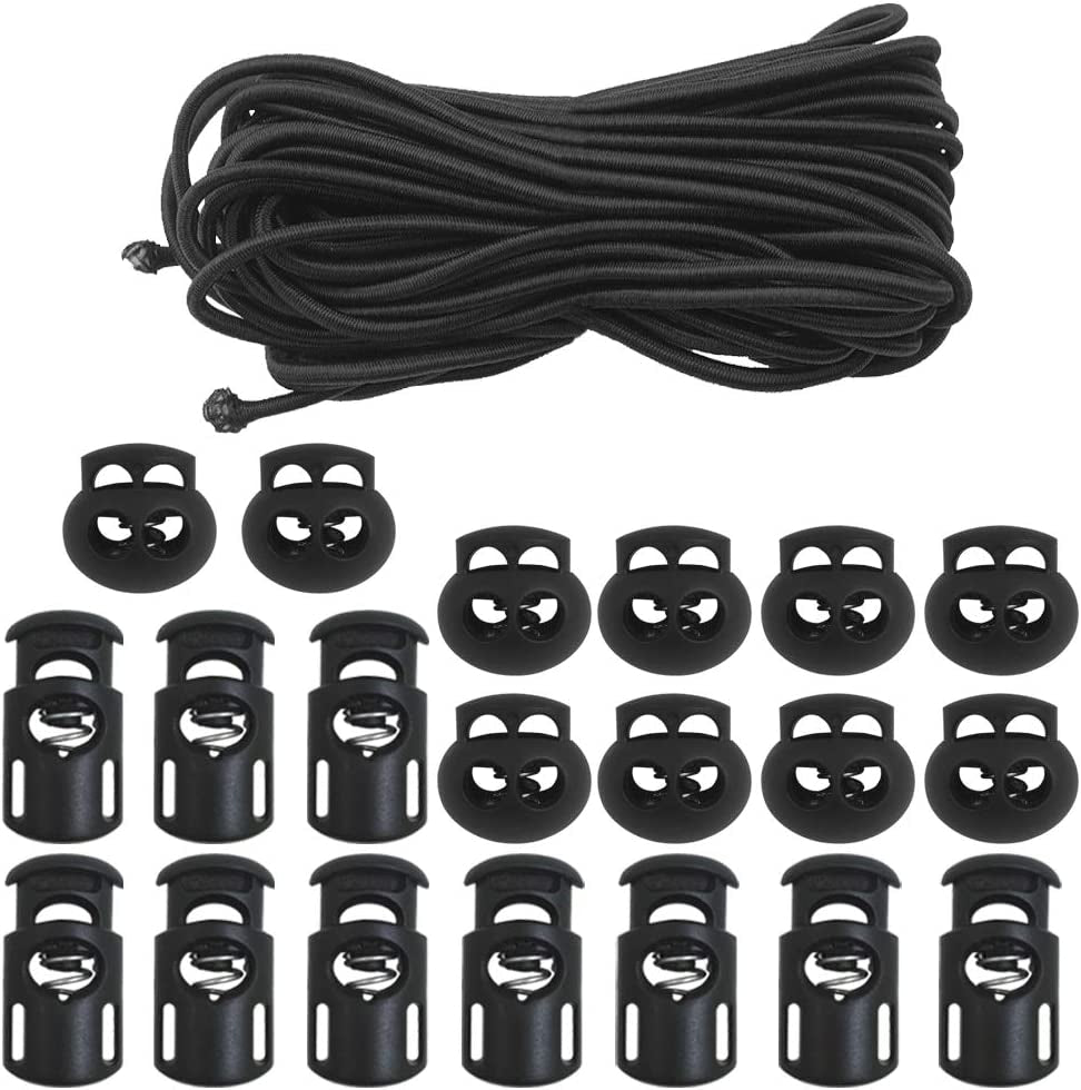 20 PCS Plastic Cord Locks & Elastic Bungee Nylon Shock Cord 5/32" 50 Ft Lengths,