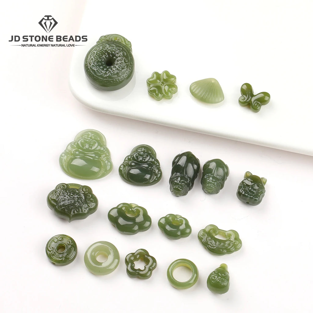 1Pc Natural Stone Hetian Jade Carved Bead Pixiu Buddha Bead Supplies for Jewelry Making DIY Bracelet Necklace Accessories