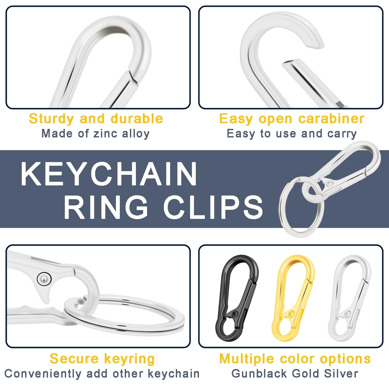 4 Pack Small Metal Key Carabiner Clips Mini EDC Key Ring Chain Holder