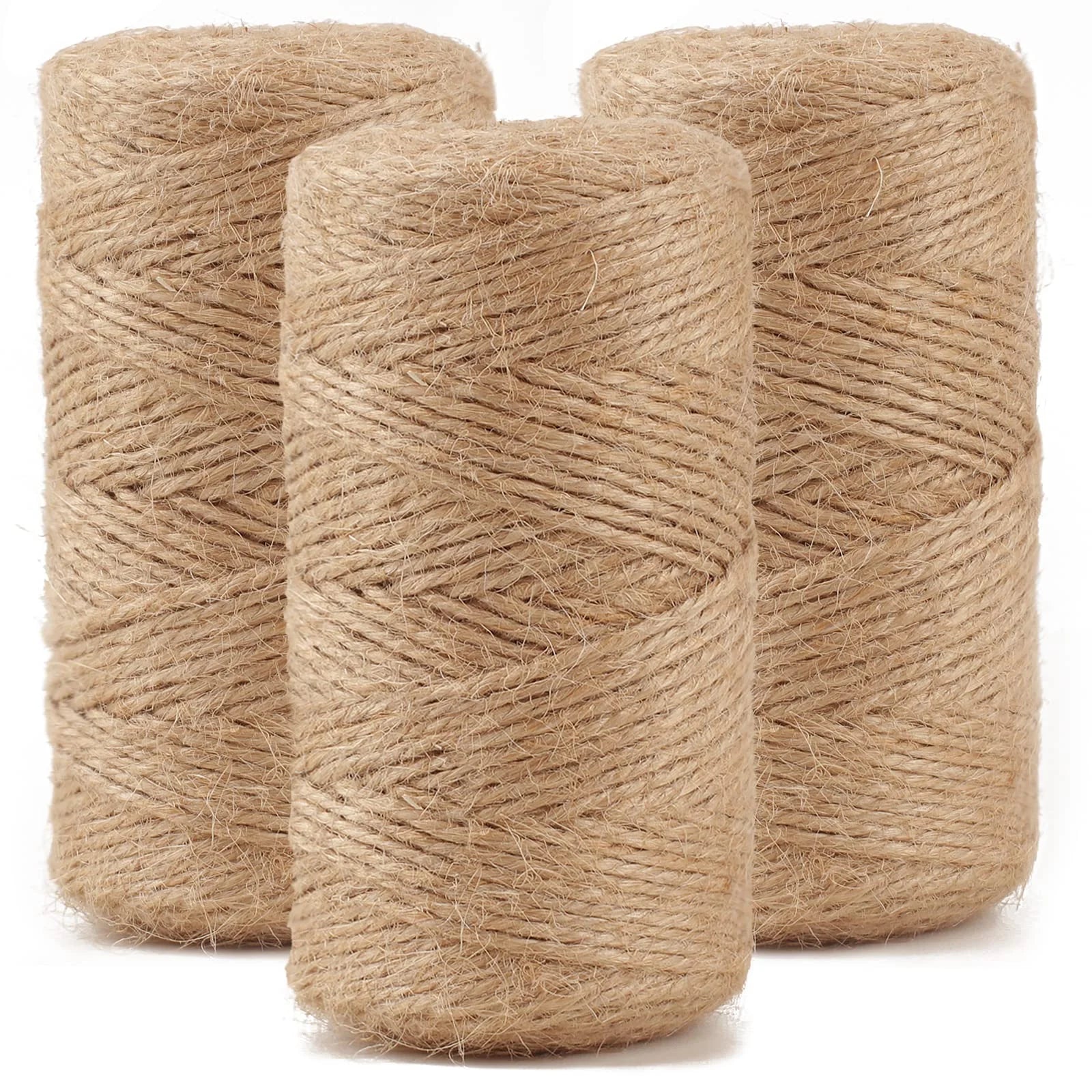 3 Roll Natural Jute Twine 984 Feet Long Twine String,Bulk Hemp Jute Rope Cord Twine 3Ply Thin Ribbon Hemp Twine for Crafts Gift Wrapping Packing Crochet Christmas Knitting Macrame Decor