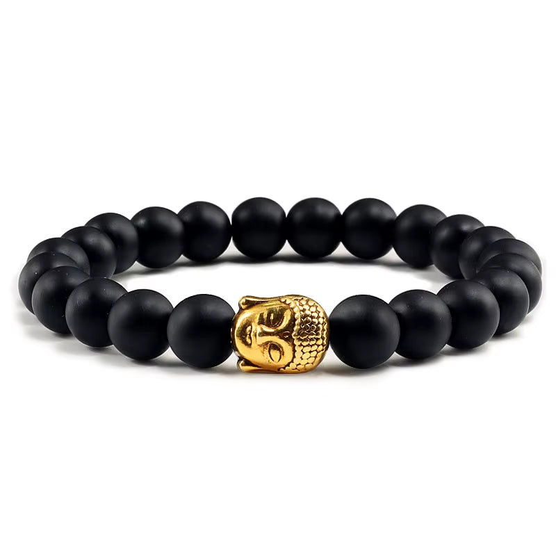 Healing Buddha Head Prayer Volcanic Lava Natural Stone Strand Bead Bracelet for Men Black Beaded Yoga Women Armband Jewelry