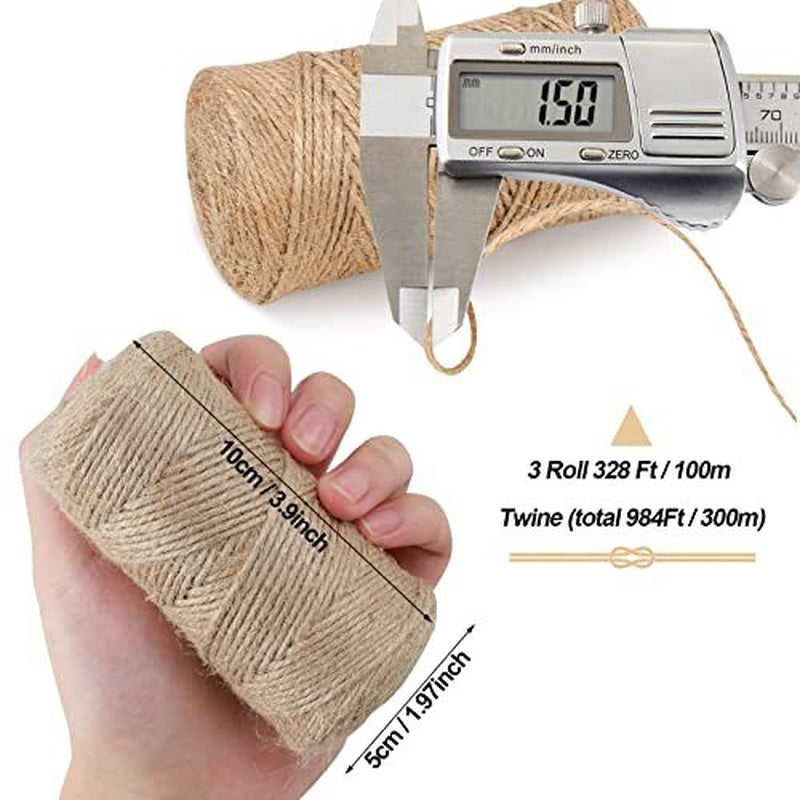 984 FT Natural Jute Twine,1.5Mm Twine String,3Ply Thin Ribbon Hemp Twine(3 Roll)