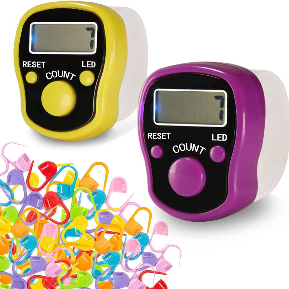 1PC Electronic Finger Digital Knit Counter with 20 Knitting Crochet Stitch Marker Row Counter for DIY Knitting Sewing Weaving