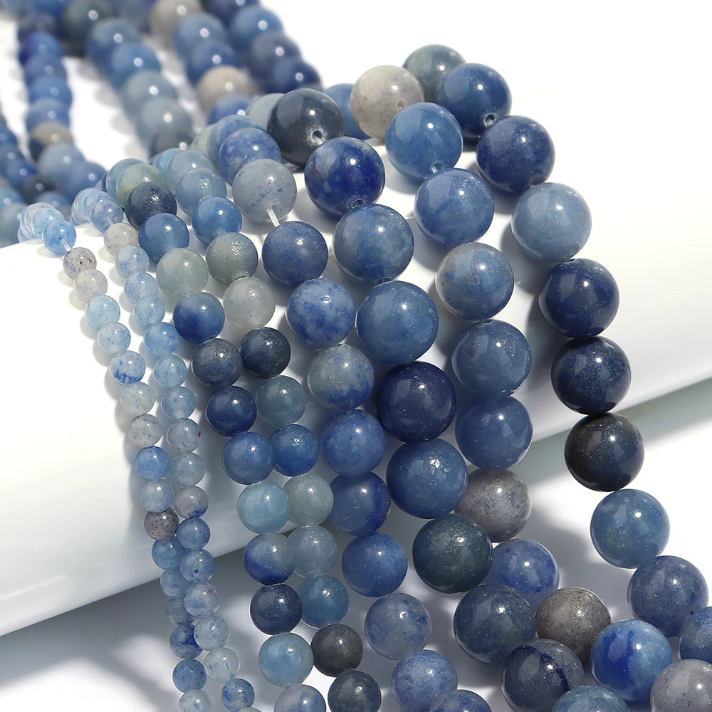 1 Strand Natural Blue Aventurine Stone Beads round Smooth Stone Bead for Jewelry Making DIY Bracelet Necklace Material