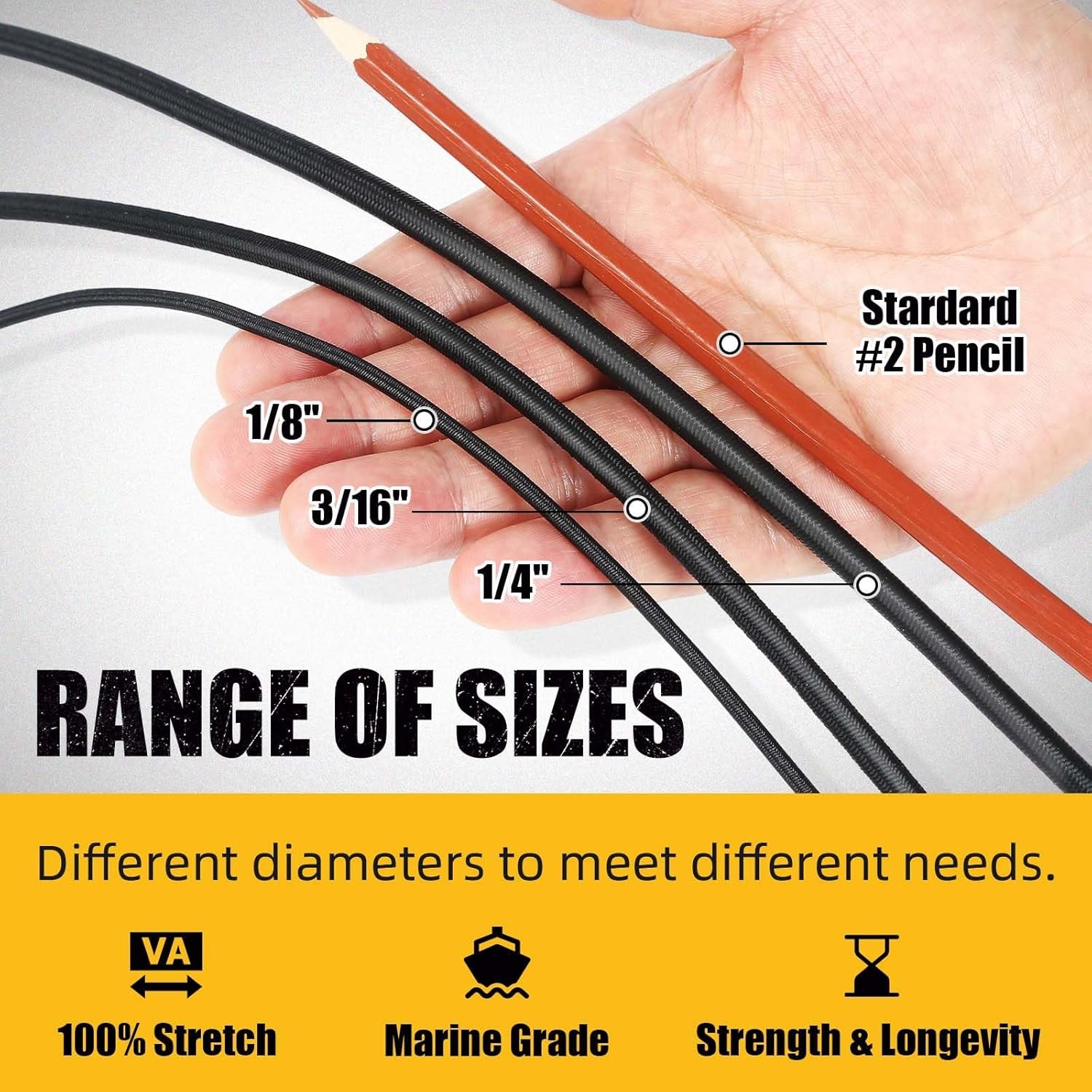 Marine Grade Bungee Cords Heavy Duty Outdoor - Bungee Cord Roll - 100% Stretch E