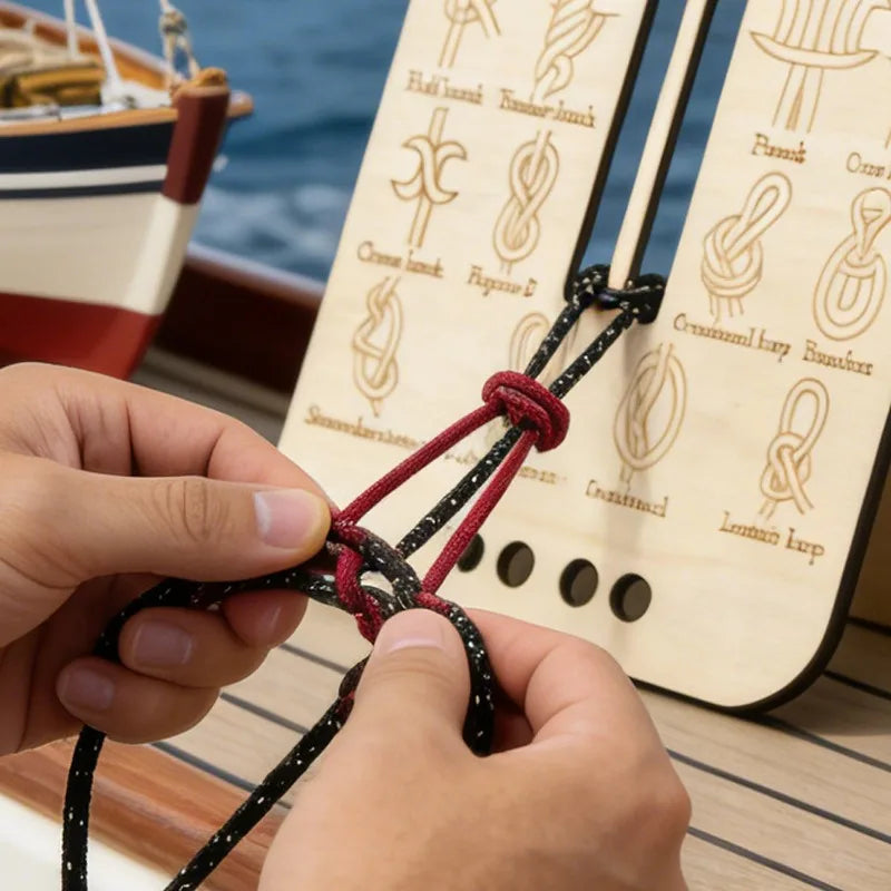 Knot Tying Practice Kit Wooden Board Knots Guide Outdoor Survival Camping Skills Training with Hemp Ropes for Beginners Scouting