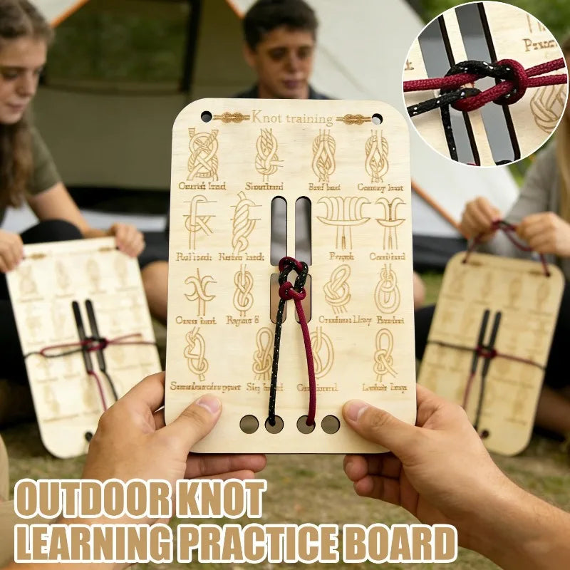 Knot Tying Practice Kit Wooden Board Knots Guide Outdoor Survival Camping Skills Training with Hemp Ropes for Beginners Scouting