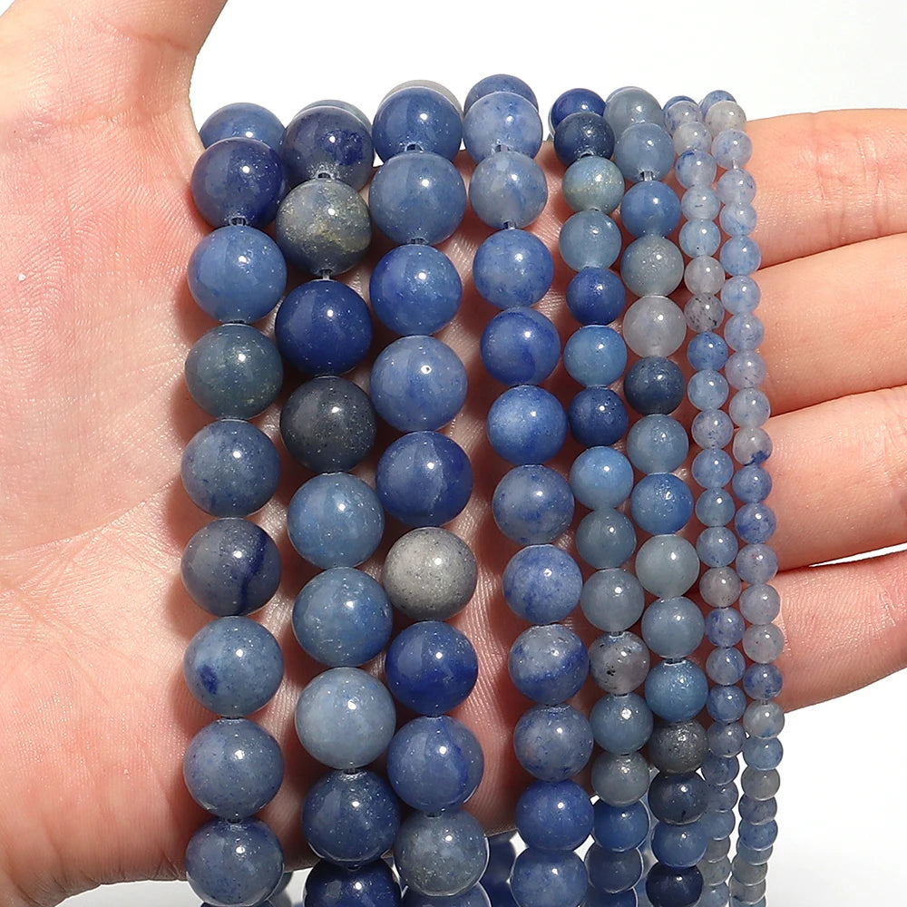 1 Strand Natural Blue Aventurine Stone Beads round Smooth Stone Bead for Jewelry Making DIY Bracelet Necklace Material