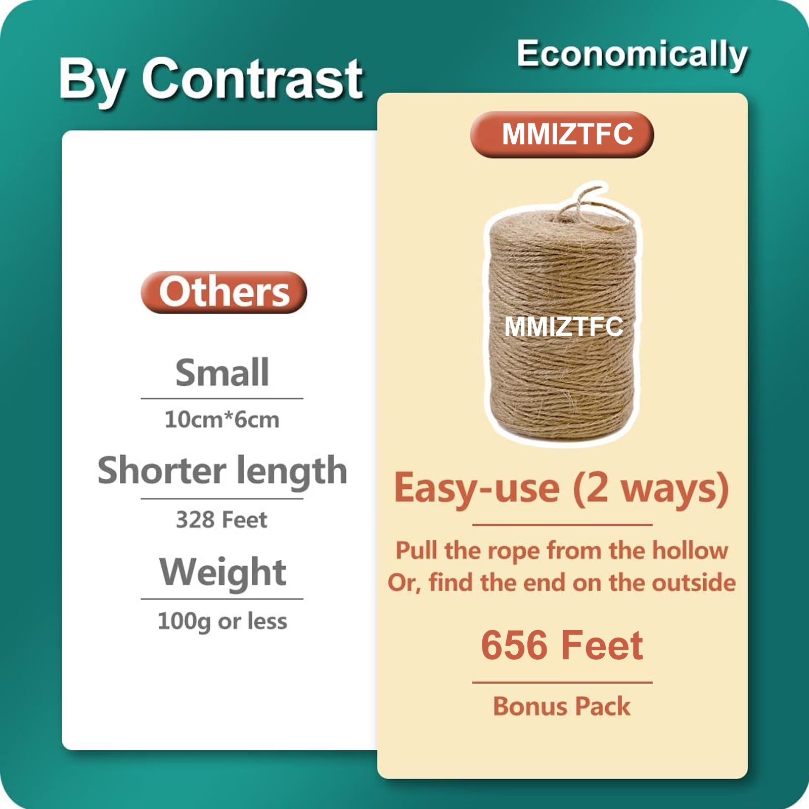 2 Pack Natural Jute Twine 656 Feet Long Twine String for Crafts Gift Wrapping Packing Gardening Crochet Knitting Macrame Decor (Brown 2Mm * 656Feet)