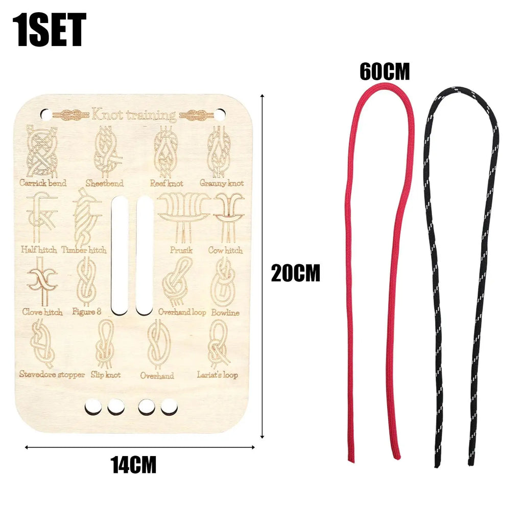 Knot Tying Practice Kit Wooden Board Knots Guide Outdoor Survival Camping Skills Training with Hemp Ropes for Beginners Scouting