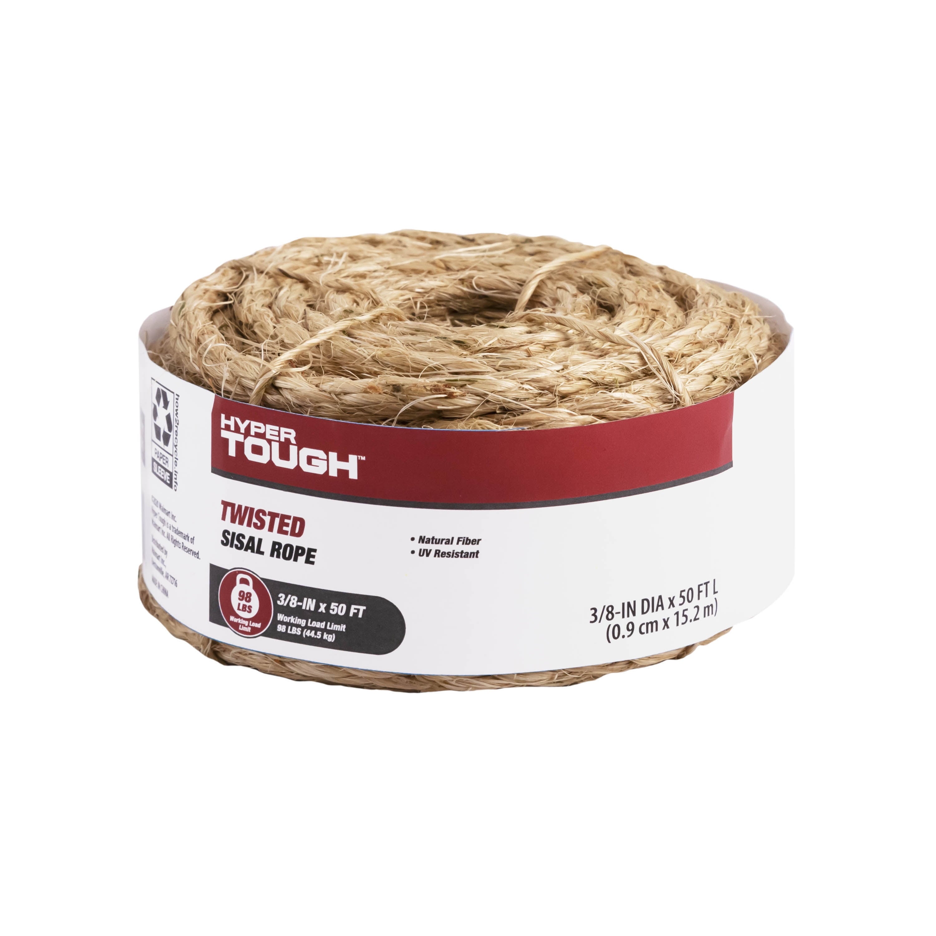 8025L-4HT Sisal Rope, 3/8" X 50', Natural Fiber, Twisted, for Outdoor/Garden Use