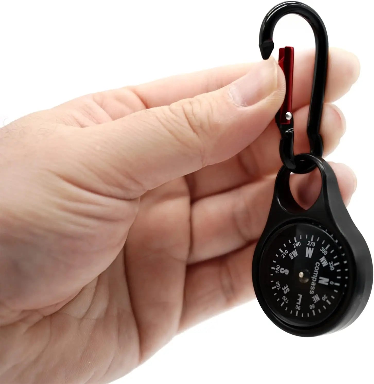 Carabiner Compass - 2 in 1 Zinc Alloy Clip-on Direction Guide Keychain Holder Hook Pocket Mini Survival Compass