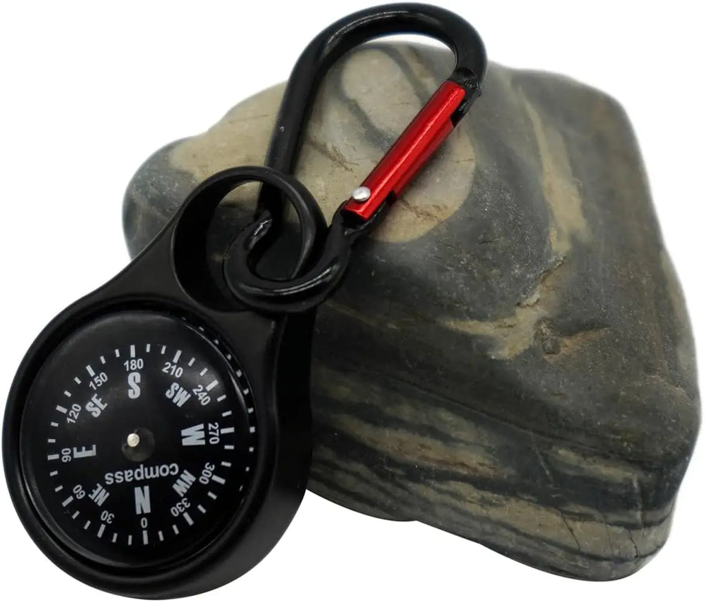 Carabiner Compass - 2 in 1 Zinc Alloy Clip-on Direction Guide Keychain Holder Hook Pocket Mini Survival Compass