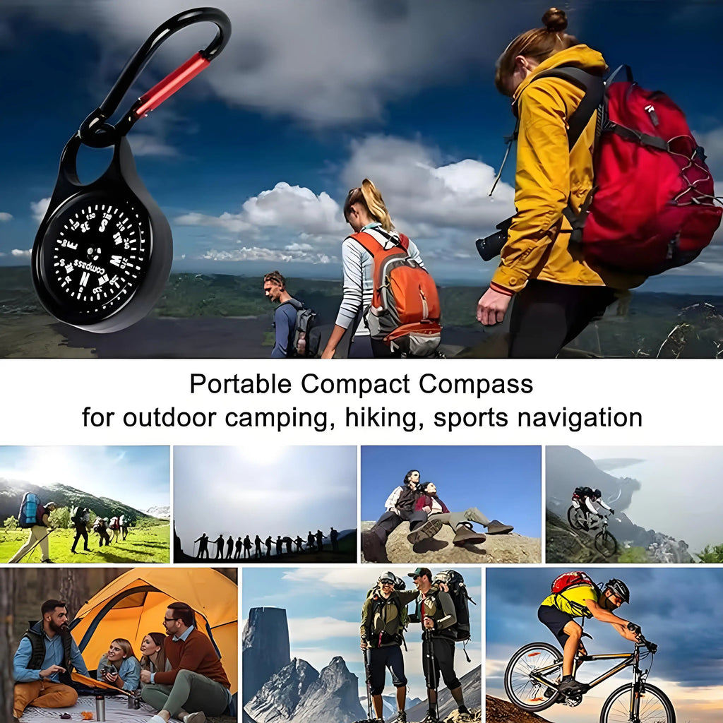 Carabiner Compass - 2 in 1 Zinc Alloy Clip-on Direction Guide Keychain Holder Hook Pocket Mini Survival Compass
