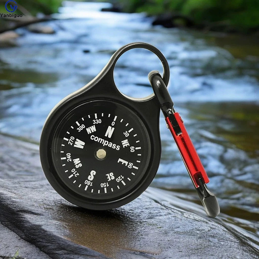 Carabiner Compass - 2 in 1 Zinc Alloy Clip-on Direction Guide Keychain Holder Hook Pocket Mini Survival Compass