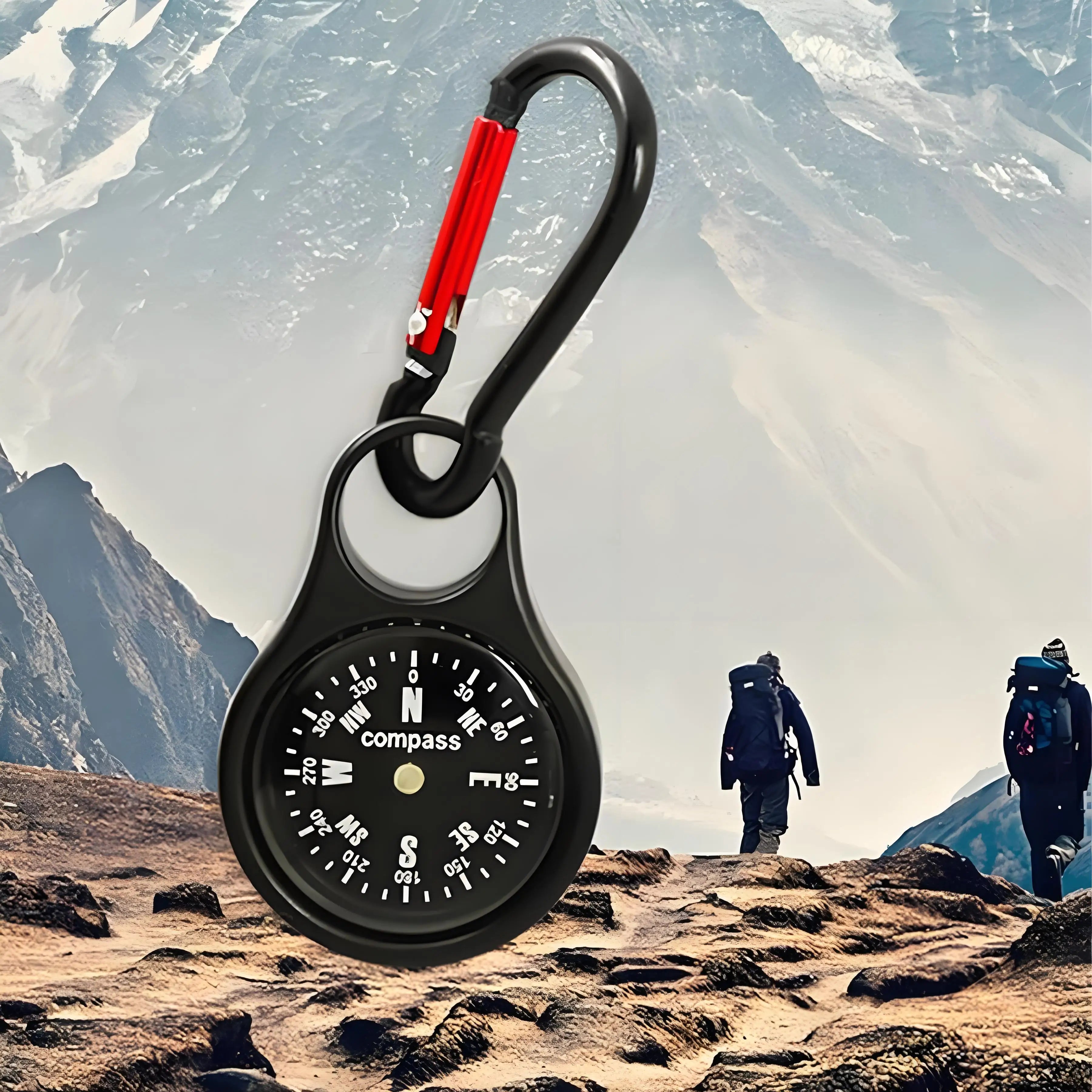 Carabiner Compass - 2 in 1 Zinc Alloy Clip-on Direction Guide Keychain Holder Hook Pocket Mini Survival Compass