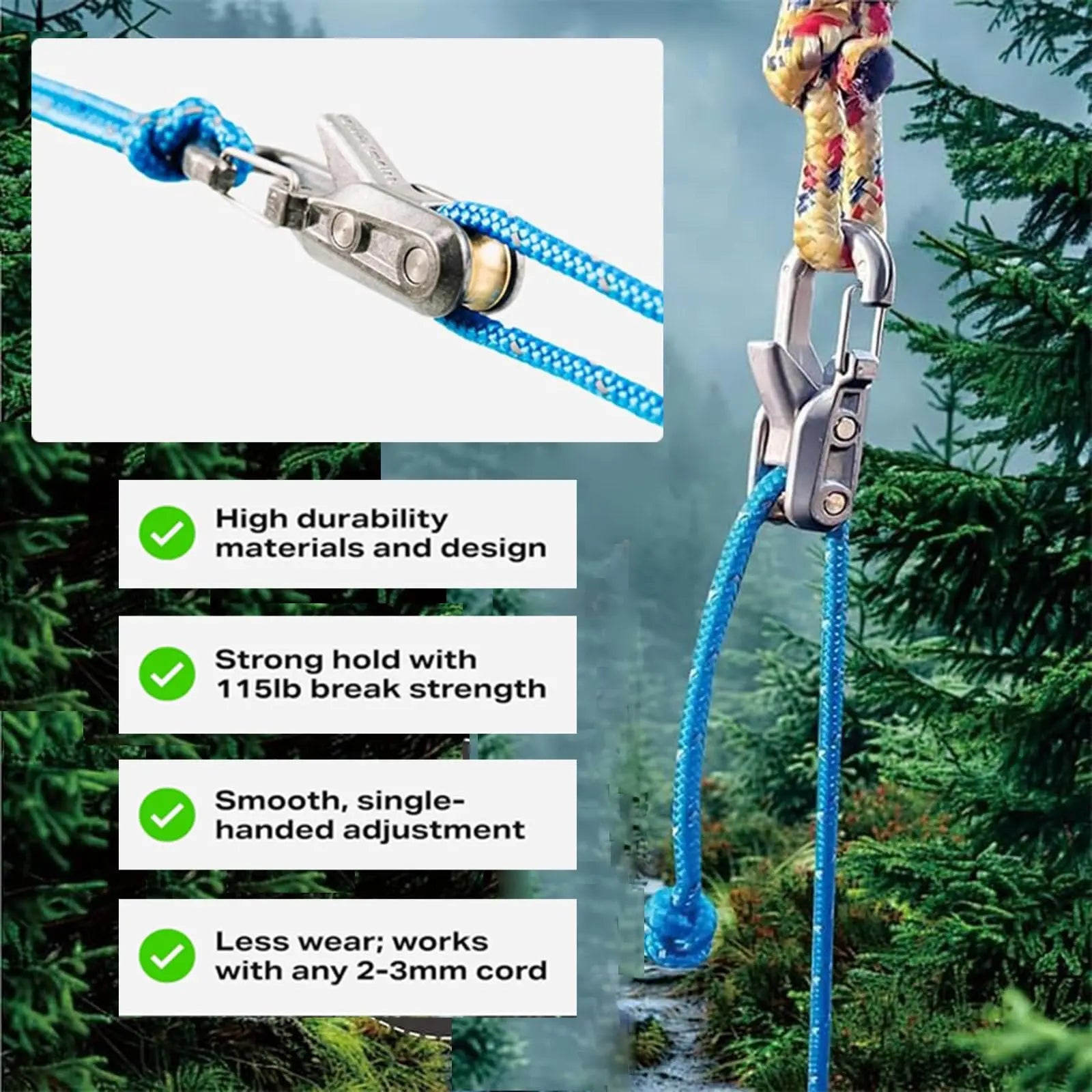 6-Pack Paracord Adjusters,Rope Tightening Tool & Tensioner,Rope with Roller Tensioner Heavy-Duty Tie Down for Camping, Tarps