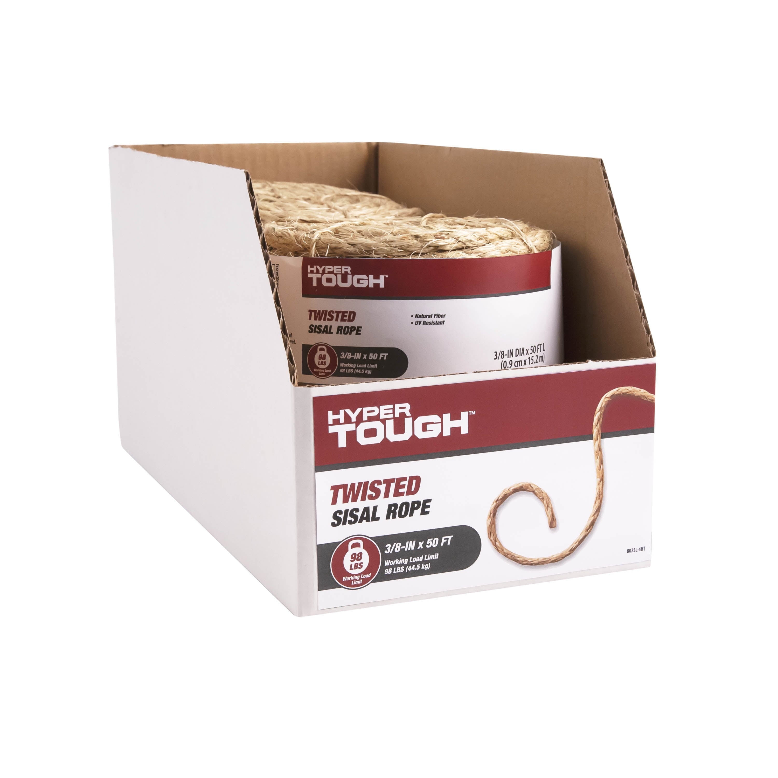 8025L-4HT Sisal Rope, 3/8" X 50', Natural Fiber, Twisted, for Outdoor/Garden Use