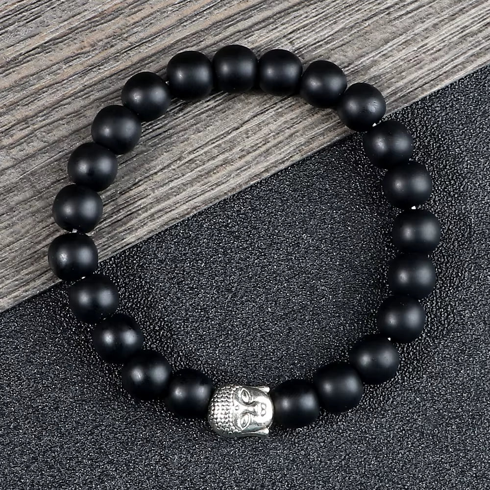 Healing Buddha Head Prayer Volcanic Lava Natural Stone Strand Bead Bracelet for Men Black Beaded Yoga Women Armband Jewelry