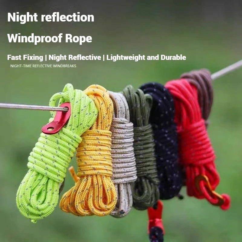 4Mm Paracord Rope Outdoor Multifunction Climbing Rope Guy Lines Tent Rope Adjuster Reflective Paracord Rope Hiking Accessories