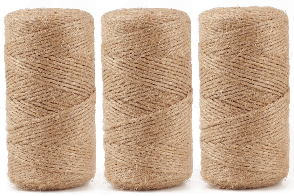 3 Roll Natural Jute Twine 984 Feet Long Twine String,Bulk Hemp Jute Rope Cord Twine 3Ply Thin Ribbon Hemp Twine for Crafts Gift Wrapping Packing Crochet Christmas Knitting Macrame Decor