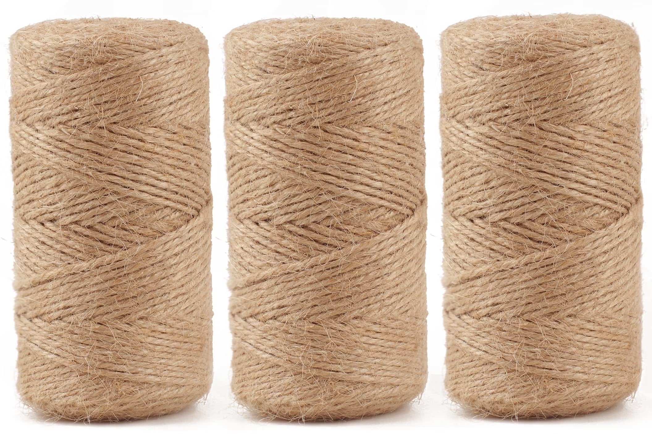 3 Roll Natural Jute Twine 984 Feet Long Twine String,Bulk Hemp Jute Rope Cord Twine 3Ply Thin Ribbon Hemp Twine for Crafts Gift Wrapping Packing Crochet Christmas Knitting Macrame Decor