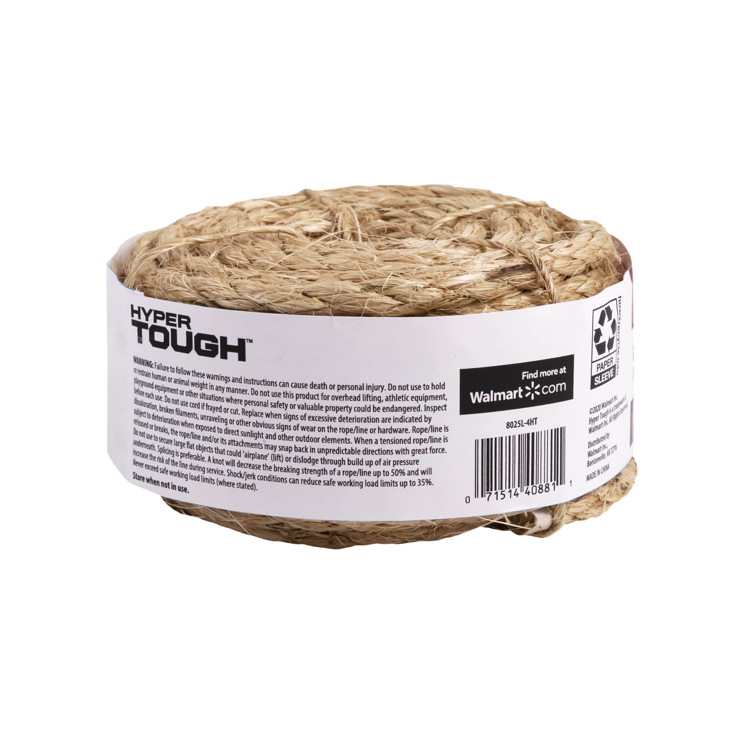 8025L-4HT Sisal Rope, 3/8" X 50', Natural Fiber, Twisted, for Outdoor/Garden Use