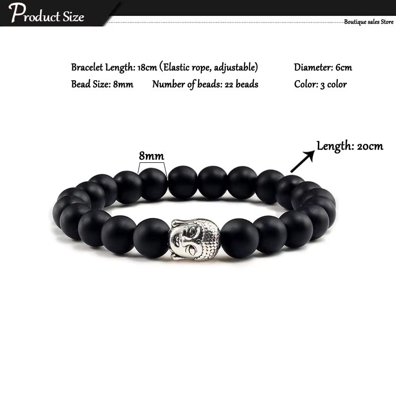 Healing Buddha Head Prayer Volcanic Lava Natural Stone Strand Bead Bracelet for Men Black Beaded Yoga Women Armband Jewelry