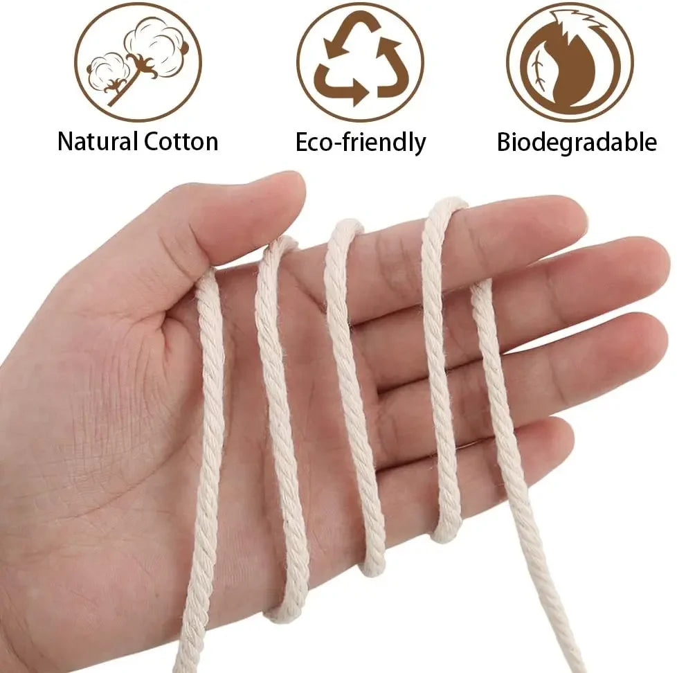 1/2/3/4/5/6/8/10Mm Macrame Cord Natural Cotton Cord Twisted String for DIY Craft Knitting Making Plant Hangers Wall Hangings