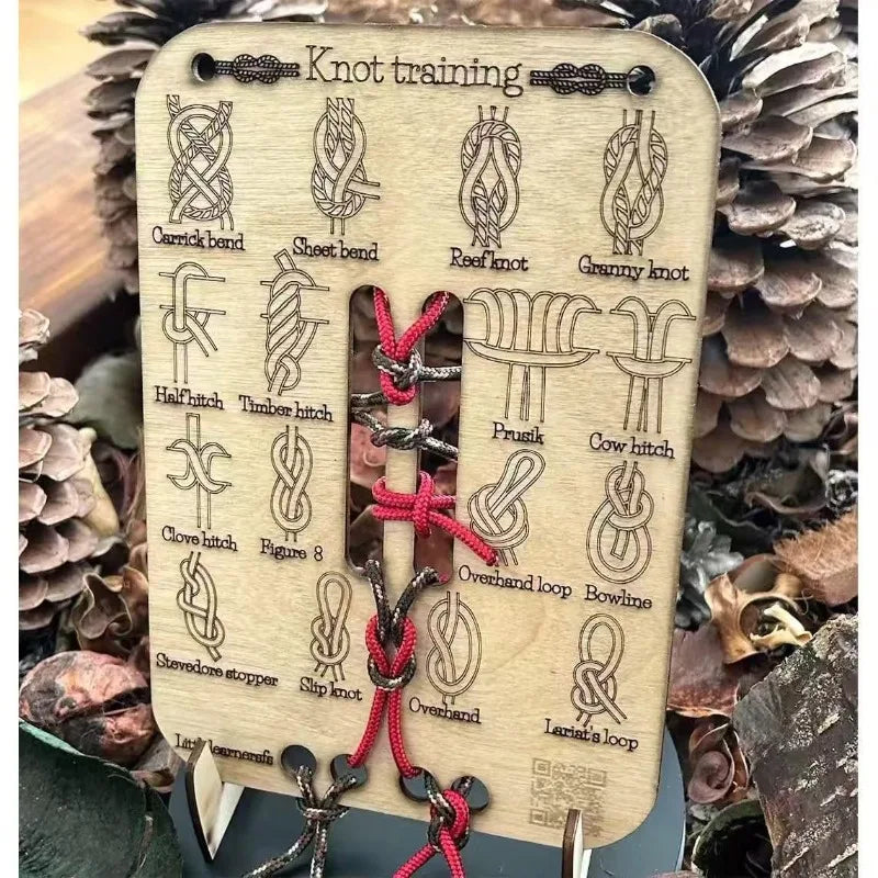 Knot Tying Practice Kit Wooden Board Knots Guide Outdoor Survival Camping Skills Training with Hemp Ropes for Beginners Scouting