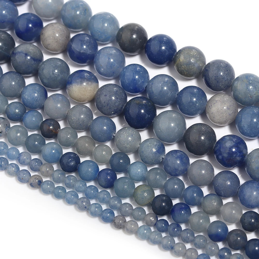 1 Strand Natural Blue Aventurine Stone Beads round Smooth Stone Bead for Jewelry Making DIY Bracelet Necklace Material