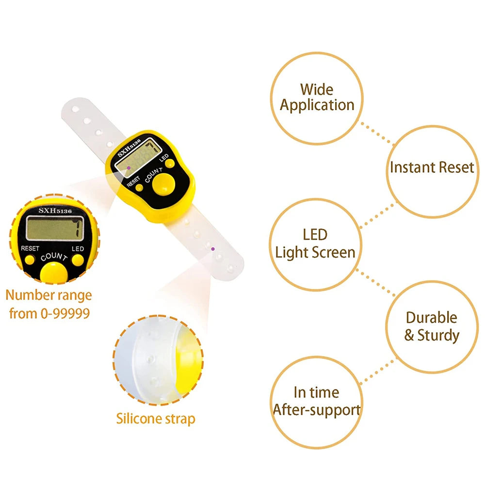 1PC Electronic Finger Digital Knit Counter with 20 Knitting Crochet Stitch Marker Row Counter for DIY Knitting Sewing Weaving
