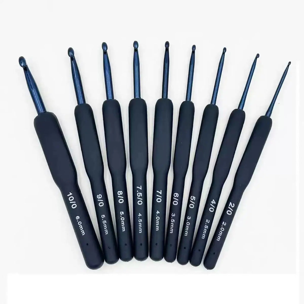 New Soft Handle Crochet Blue Set, Blue Hook Head Aluminum Crochet 9 Blue Handle Crochet Set