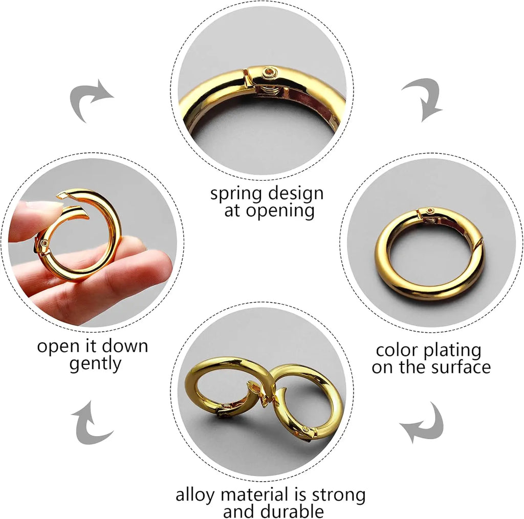 5/10/20/40/60/100Pcs Metal Spring 1 Inch O Rings Clip Keychain round Carabiner Clips Keyrings Snap Buckle for Purse Bag Lanyard