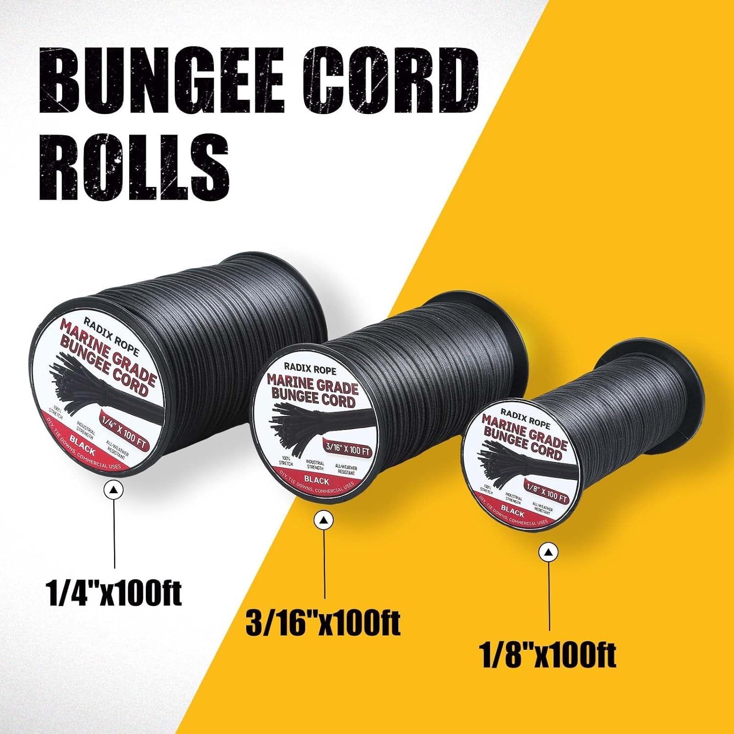 Marine Grade Bungee Cords Heavy Duty Outdoor - Bungee Cord Roll - 100% Stretch E
